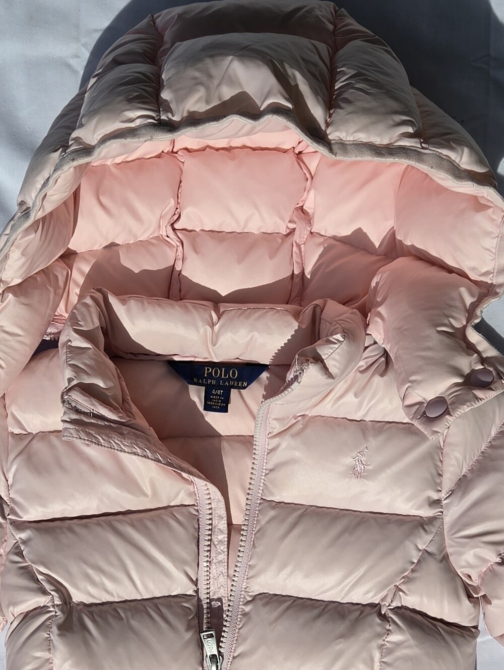 Polo by Ralph Lauren Pale Pink Hooded Puffer Jacket for Kids
